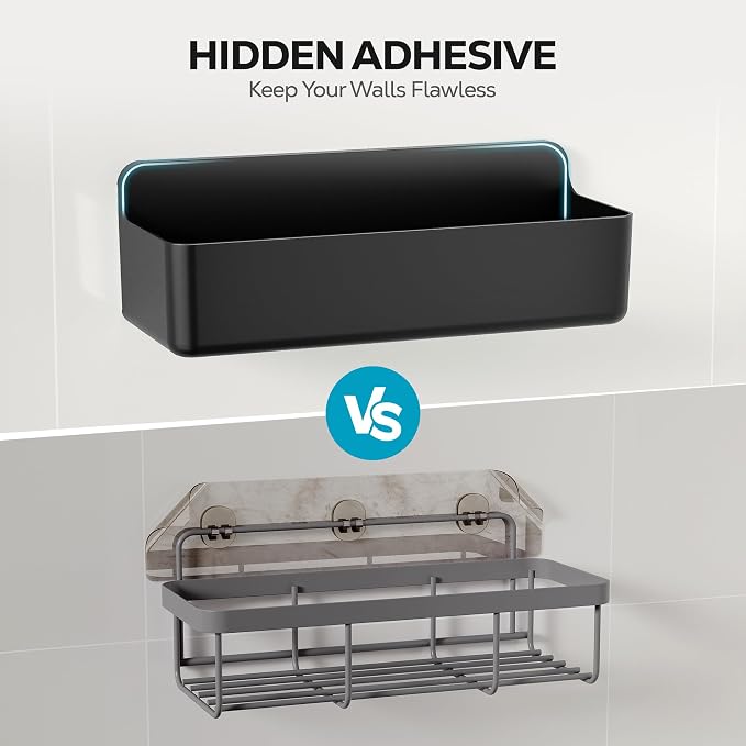 Nieifi Adhesive Shower Shelves, Black, 2 Pieces | Rustproof ABS, Large Capacity, Removable Design, No Drilling Shower Organizer for Bathroom Storage & Home Decor - Image 7