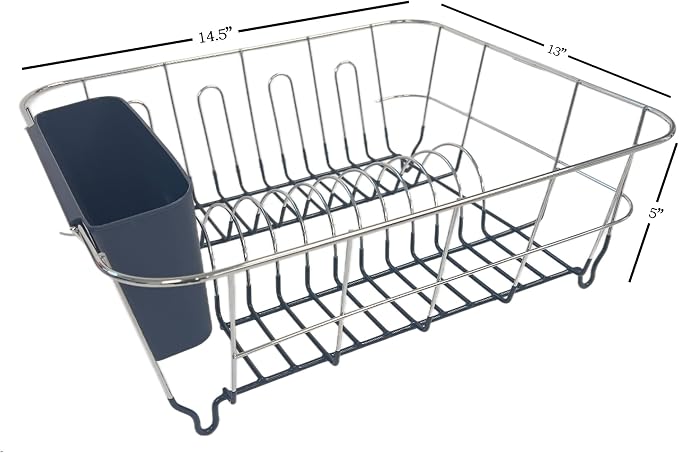Dish Drying Rack & Cutlery Holder 2 Piece Set Compact Sink-Fitting Dish Drainer with Rubberized Undercoating Space-Saving Kitchen Organizer for Plates, Cups, Bowls & Utensils In Sink, Navy - Image 2