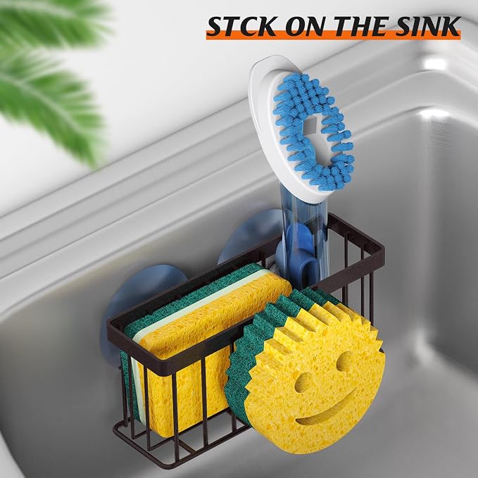 MURLONG Sponge Holder Smiley Face, Sink Caddy for Kitchen Sink, Sink Organizer Sponge Holder with 2 PCS Suction Cups/1 PCS Adhesive Strips, Designed for Sponge, Soap, Dish Brush, Scrubber-Bronze - Image 5