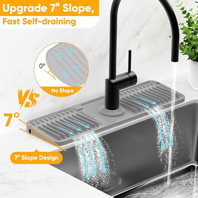 17.7'' Faucet Mat for Kitchen Sink Splash Guard[7° Slope Fast Self-draining][Snap Lock Fit] Folding Kitchen Sink Faucet Mat Splash Guard Kitchen Sink Area Water Splash Guard Behind Faucet Draining Mat - Image 3