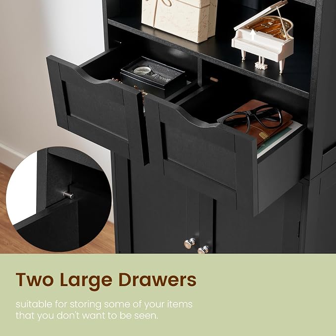 Iwell Tall Storage Cabinet, Black Storage Cabinet & Adjustable Shelves, Bathroom Cabinet for Living Room, Dining Room, Entryway, Black - Image 9