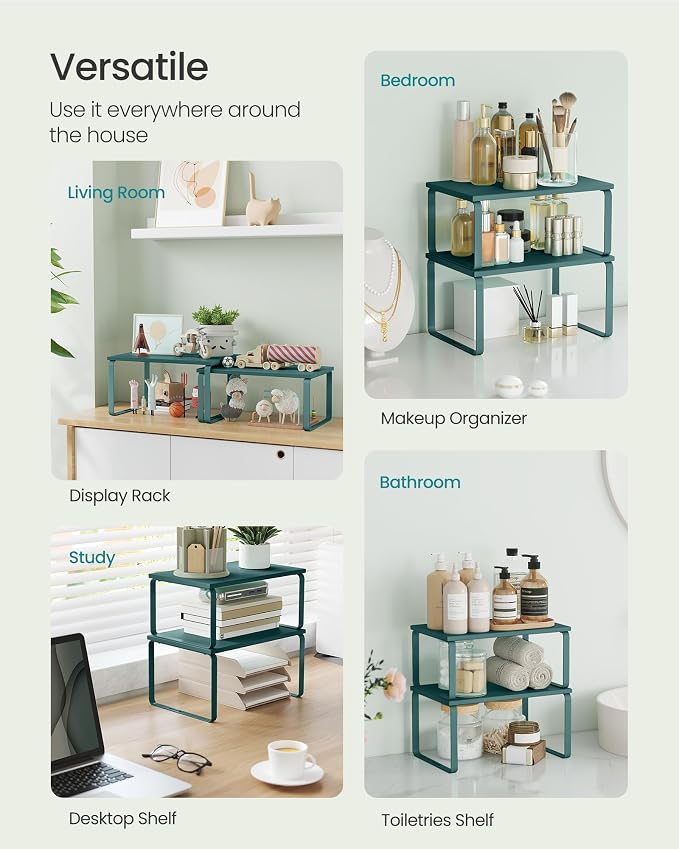 SONGMICS Cabinet Organizer Shelf, Set of 2 Spice Rack, Kitchen Storage | Kitchen Counter Storage Spice Rack, Steel, Bamboo, Marrs Green, BYSTRO Collection UKCS002C02 - Image 5