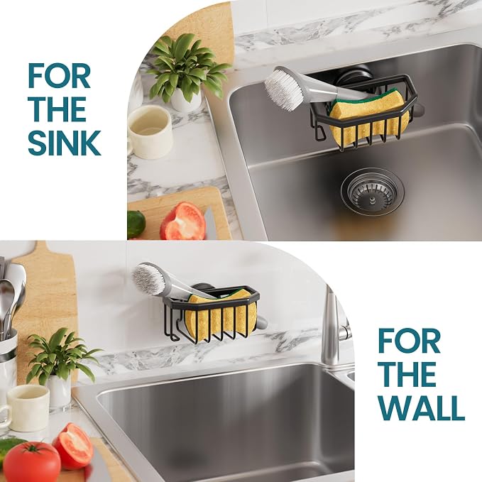 TAILI Sponge Holder for Kitchen Sink with Suction Cup-Black Aluminum | Rustproof Aluminum Sink Caddy for Sponges,Brushes,Stoppers & Scrapers,Removable Ventilated Quick-dry Design, holds Up 11lbs - Image 5