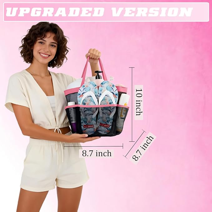 Mesh Shower Caddy Portable - 9 Pockets for College Dorm Room Essential | Large Capacity Mesh Shower Caddy with 9 Pockets, Portable Hanging Toiletry Bag for College Dorm, Gym, Camping and Beach - Image 3