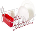 Sweet Home Collection Metal 2 Piece Dish Drying Rack Set Drainer with Utensil Holder Simple Easy to Use Fits in Most Sinks, 14.5" x 13" x 5.25", Red by SweetHomeCollection
