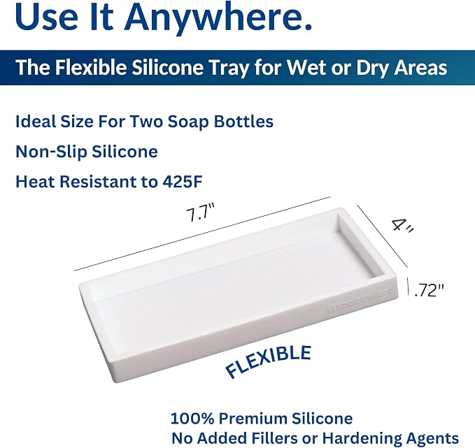 Countertop & Vanity Silicone Tray – 2 PC Small 7.7" Soap Tray | Kitchen Soap Tray Set, Dish Soap Tray for Kitchen Counter, Kitchen Sink Tray, Silicone Soap Dispenser Tray & Sponge Holder - Image 3