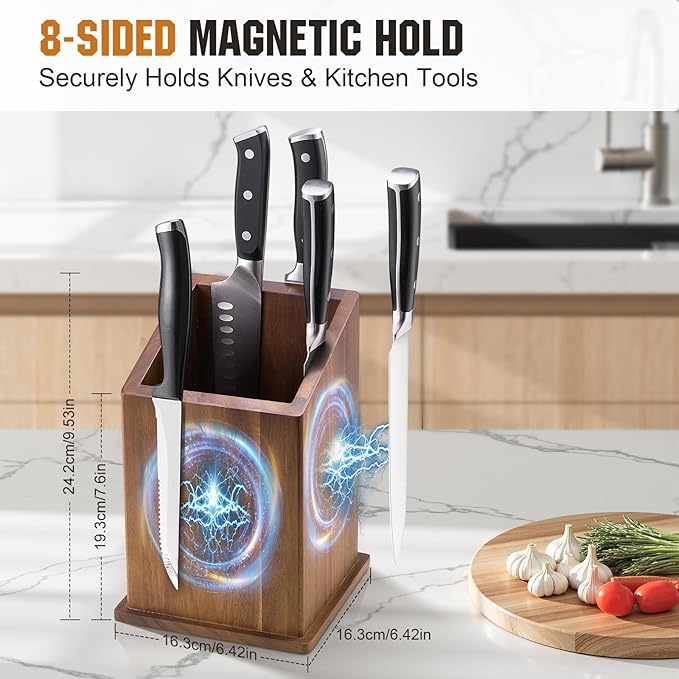 Magnetic Knife Holder without Knives, Acacia Wood Kitchen Utensil Holder with Strong Magnet, Universal Knife Block for Knives, Scissors & Utensils - Image 2