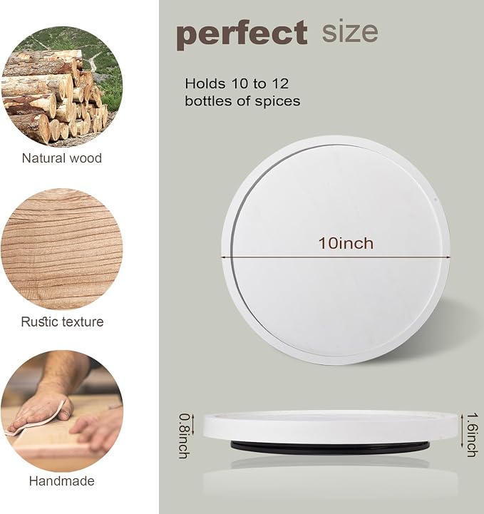 Wood Lazy Susan Turntable Kitchen Decor Round Table Tray, 10" White | waterpoof, East clean, Non-slip, Pantry Table Decorative Tray for condiment, spice - Image 6