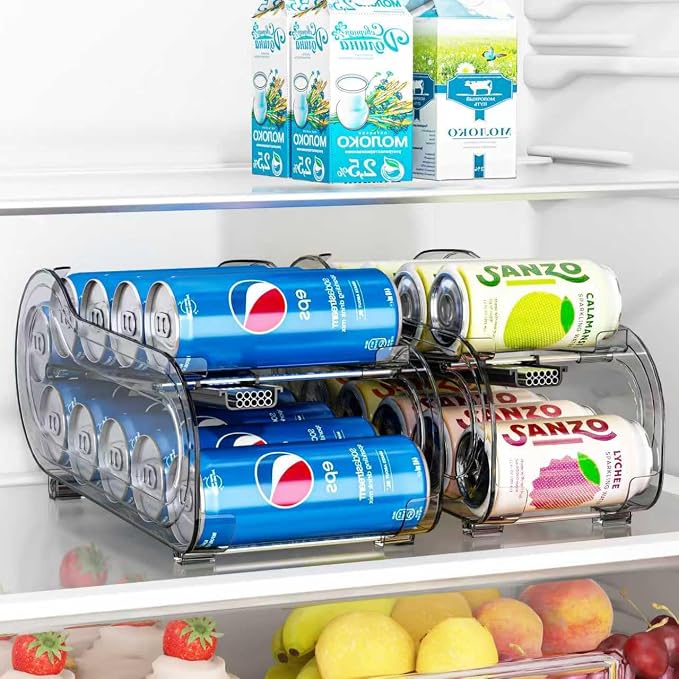 Drink Organizer for Fridge, Soda Can Organizer Dispenser for Refrigerator with Automatic Rolling,Organize Standard Size 11.15oz or 12oz Cans Drink,Save space for Fridge、Kitchen、countertop （2 pack） by GoldOath