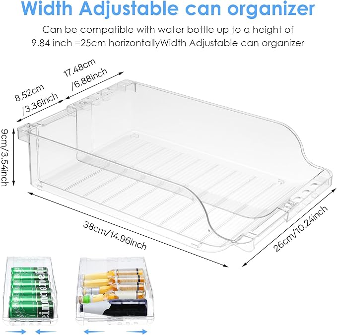 2 Pack Clear Width Adjustable Soda Can Organizer for Refrigerator Expandable Soda Cans Dispenser for Beer Seltzer Pop Can Drink Organizer for Fridge Kitchen Pantry - Image 2