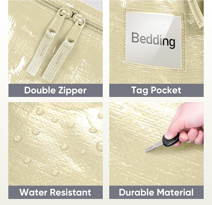 TICONN 4 Pack Extra Large Moving Bags Heavy Duty with Zippers & Carrying Handles, Durable Storage Bags Moving Boxes for Closet Organizers and Storage (4 Pack, Cream) - Image 6