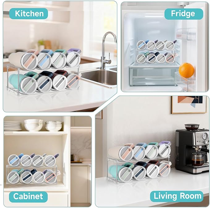 spospo Stackable Water Bottle Organizer Large Compartment Bottle Holder | Tumbler Organizer for Stanley 40 oz Cup, Kitchen Cabinet Storage Organizer for Stanley Cup Accessories, 2 Tier Hold 8 Bottle - Image 6