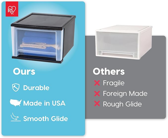IRIS USA 4-Pack, 17 Qt. Medium Stacking Drawer Storage Organizer, Black | Organize dorm essentials, school supplies, toiletries, and accessories with stackable drawers for compact living spaces. - Image 4