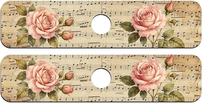 2 Pcs Kitchen Sink Splash Guard Faucet Mat Retro Sheet Music Flowers Pattern Faucet Mat for Sinks Flower Absorbing Drying Mats for Kitchen Bathroom - Image 8
