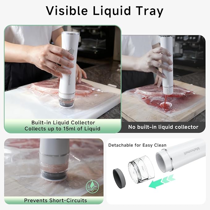 Compact Handheld Vacuum Sealer for Food with 30 Reusable Bags | Powerful 60 kPa suction, Keeps food fresh up to 6X longer, Cordless handheld design, Ideal for meal prep and food storage - Image 6