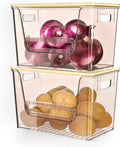 Delamu 2 Set Pantry Organizers and Storage,Trash Bag Dispenser with Bamboo Top,Stackable Trash Bag Dispenser Under Sink Organizer for 4-30 GalBags,Onion,Potato,Fruits,Amber(11-7/32"L*7" W*7-1/8"H) by DELAMU
