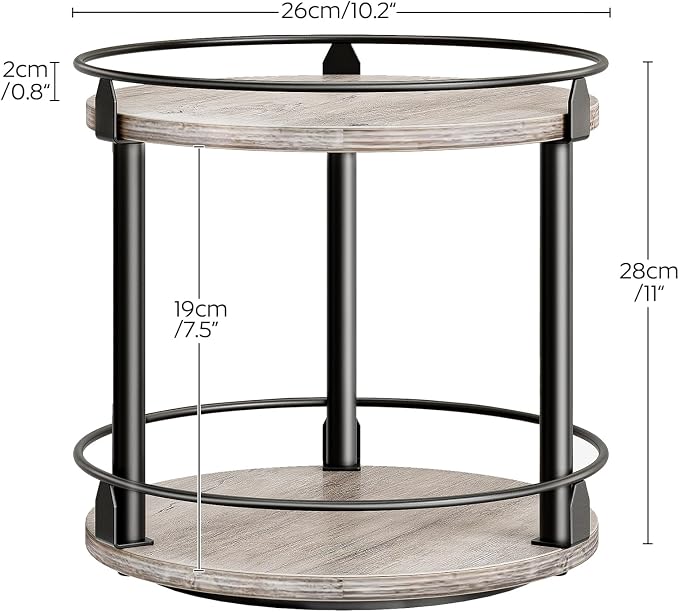 Lazy Susan Organizer, Rotating Spice Rack, 2 Tier Spice Turntable Organizer, Industrial Turntable Spice Holder, for Kitchen Countertop and Cabinet, Compact and Versatile, Greige SR22BG - Image 7