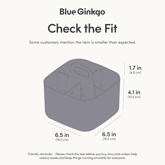 BLUE GINKGO Stackable Organizer Caddy, Square, Dark Grey, Made in Korea | Portable. Adjustable. Home, Office & School Storage. - Image 3