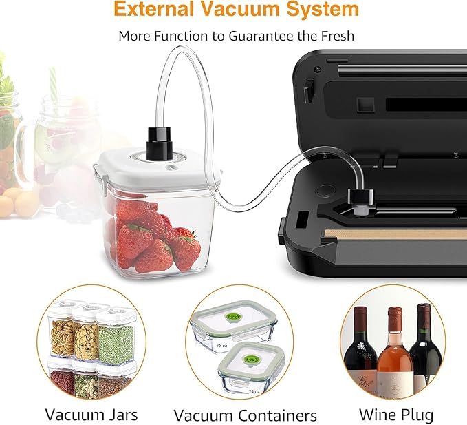 MegaWise Vacuum Sealer Machine | 80kPa Suction Power | Vac Seal Machine | Bags and Cutter Included|Compact One-Touch Automatic with External Vacuum System|Dry Moist Fresh Modes for All Saving needs - Image 5