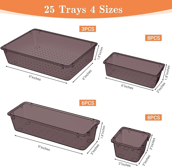 SpaceHacks 25 PCS Plastic Drawer Organizer, 4-Size Versatile Organizer Trays & storage Bins - Image 2