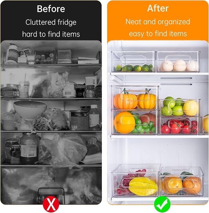 6 Pack Refrigerator Organizer Bins | 3 Sizes Stackable Clear Pantry Storage with Handles for Fridge, Freezer, Shelves, Drawer, Snack Organizer for Home & Kitchen - Image 6
