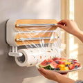 3 in 1 Plastic Wrap Dispenser with Cutter,Wooden Aluminum Foil Organizer | Magnetic Holder with Kitchen Towel Holder, Wall Mount Kitchen Wrap Dispenser for Pantry and Kitchen Cabinet by Unknown