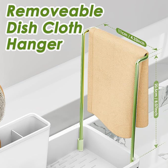 Ewaiira Stainless Steel Sink Caddy, Sponge Holder for Kitchen Sink 9.8″ | with Brush Holder & Dishcloth Rack, Rustproof Organizer Countertop, Soap Kitchen Organizers Storage Essentials, White - Image 7
