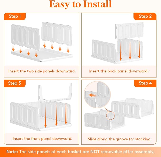 Lifewit Stacking Closet Organizers Shelf for Clothes 6 Pack 14" Depth | open front basket, top shelf storage bins, store clothing sweater jeans, for Pantry, Kitchen, Dorm - Image 4