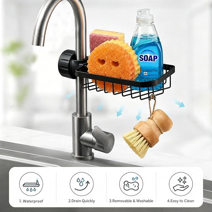 Kitchen Sink Sponge Holder over Faucet Caddy Organizer for Round Faucet - Image 3