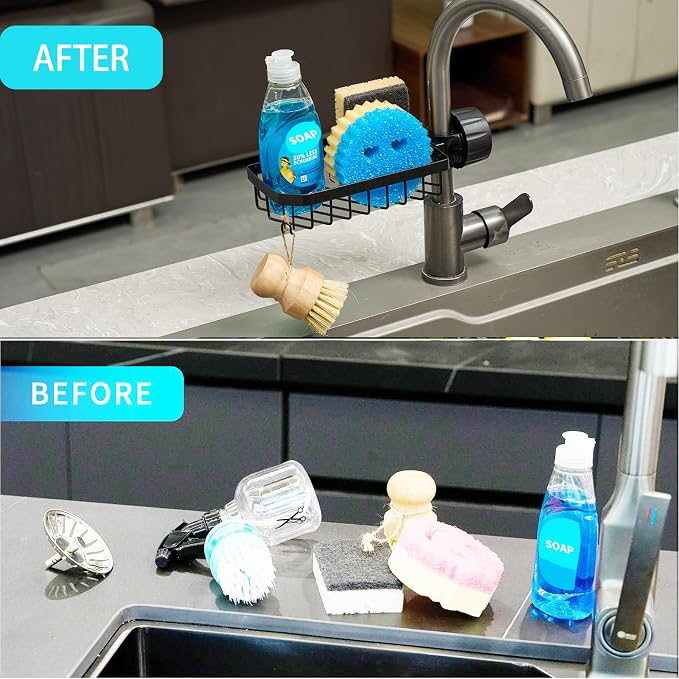 Kitchen Sink Sponge Holder over Faucet Caddy Organizer for Round Faucet - Image 8