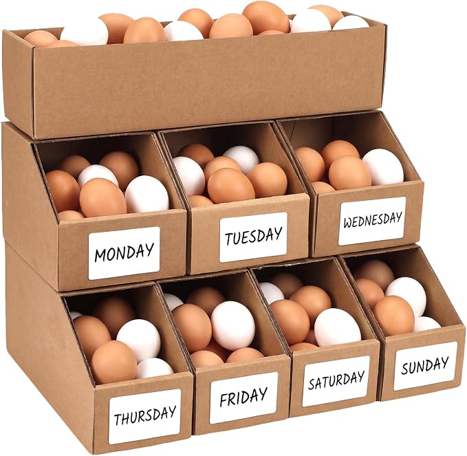 Egg Holder Countertop with 7 Dividers, 3 Tier Stackable Cardboard Chicken Egg Organizer for Gathering 283 Eggs, Fresh Egg Storage with 7 Write & Wipe Labels for Kitchen Counter by QUTREY