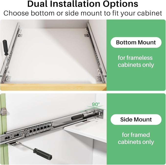 2Pack Pull Out Cabinet Organizer, Soft Close Wooden Slide Out Drawers for Pots, Full-extension Roll Out Shelves for Kitchen Cabinets, Pantry Organization, Bottom and Side Mount(15"W X 21"D x 3.4''H) - Image 7