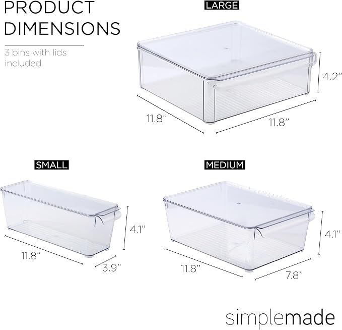 SIMPLEMADE Clear Refrigerator Organizer Bins - Clear Bins for Fridge, Containers for Fridge and Freezer, Multipurpose Storage for Kitchen, Office, Bathroom, Pack of 3 (Design 2) - Image 3