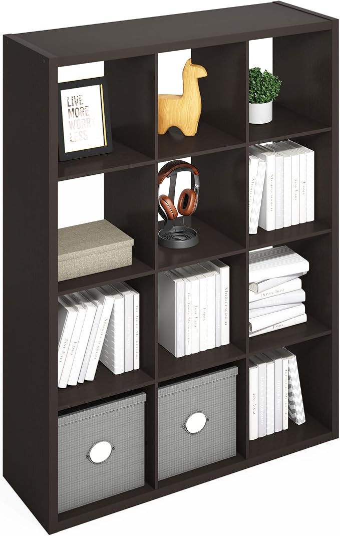 Furinno Simple 12-Cube Storage Organizer, Extra Thick Frame, Black Oak | Vertical/Horizontal, Open Back, Display Shelf, Shelving Unit, Storage Shelves, for Organization, Living Room, Home Office - Image 6