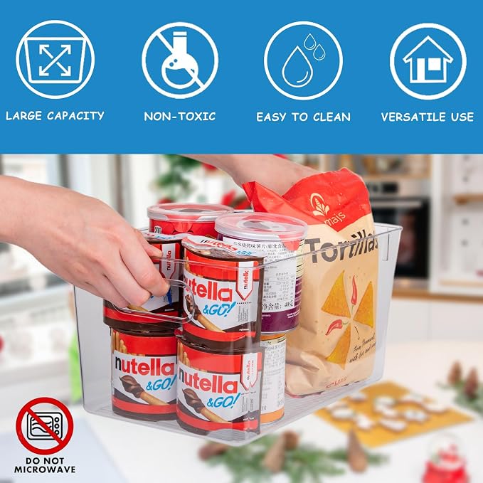 Set of 8 Pantry Organizers and Storage, Clear Plastic Bins(4L+4S) | BPA-free PETG storage containers with handles, ideal for kitchen, fridge, bathroom, cabinet, office, and garage organization - Image 5