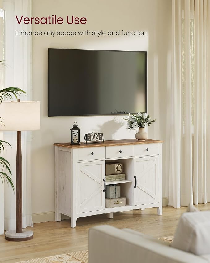 VASAGLE LIRY Collection - Coffee Bar Cabinet, Kitchen Storage Cabinet with 3 Drawers, Farmhouse Sideboard with Adjustable Shelf for Kitchen, Rustic White and Honey Brown UBBK371W01V1S - Image 2