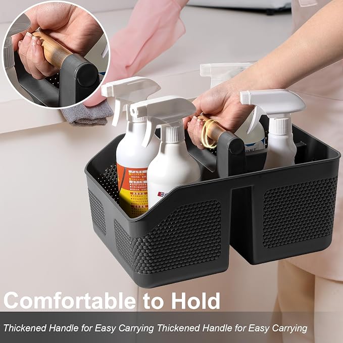 Plastic Shower Caddy Portable Shower Basket with Bamboo Handle, Dark Gray | Cleaning Caddy Organizer Storage Tote for Bathroom, College Dorm Essentials, Bath Toy Storage - Image 5