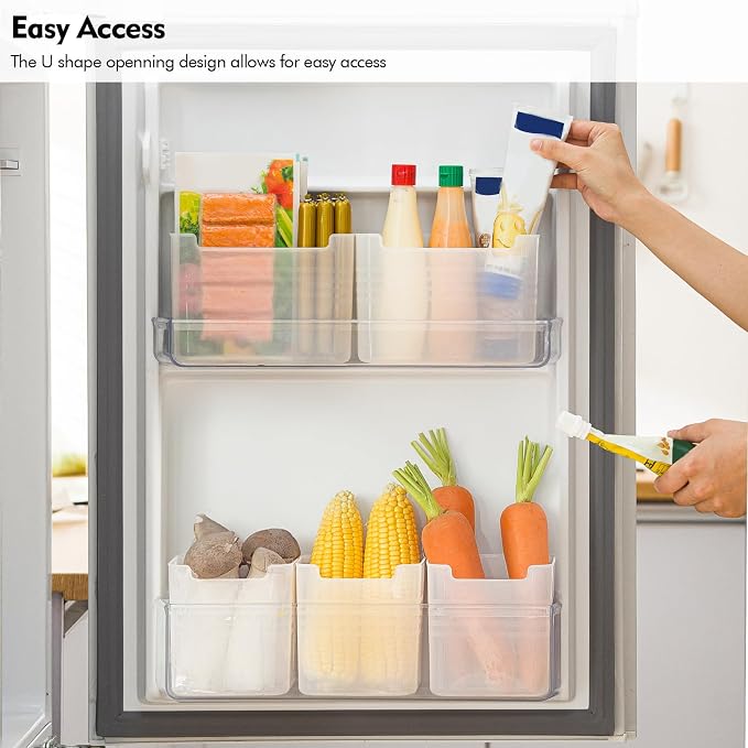 Refrigerator Organizer Box, Fridge Side Door Storage Containers Plastic Translucent Set of 5 (2M+3S) - Image 2