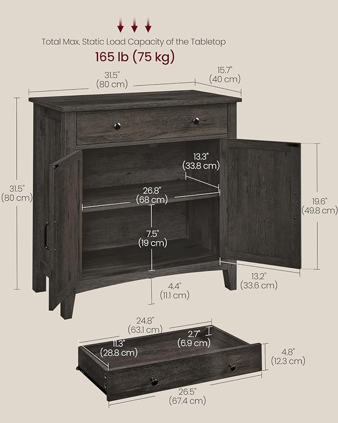 VASAGLE Buffet Cabinet, Coffee Bar with a Drawer, Adjustable Shelf | Sideboard Storage with Cable Hole, Drawer Divider, Antique Charcoal, LIRY Collection UBBK341B02 - Image 3