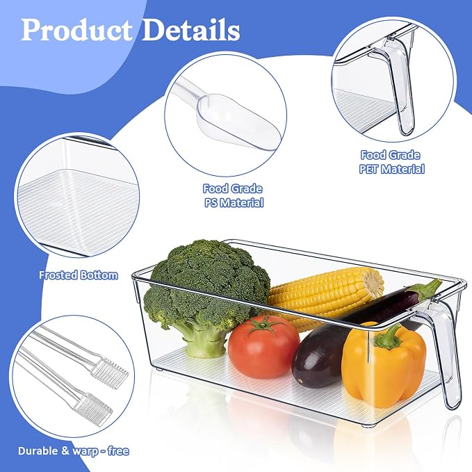 DGB 2 Sets Clear Ice Bucket for Freezer, Ice Storage Bin & Holder | Freezer Ice Bin, Pull-Out Handle, Ice Cube Container, Scoop & Tongs, Home Bar, Fridge Organization,11.8 x 5.91 x 3.54 Inches - Image 3