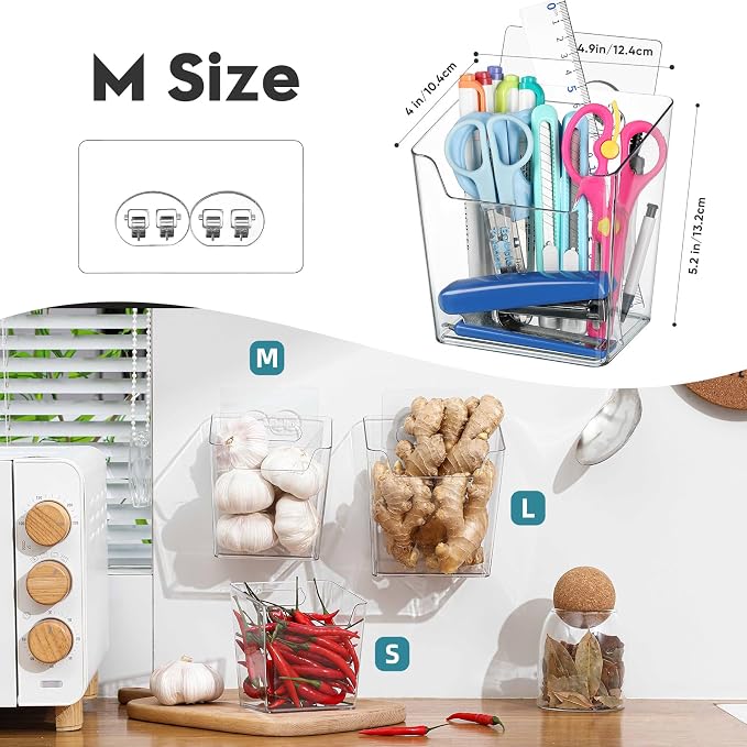 2-Pack Adhesive Cabinet Door Organizer, Hanging Storage Bins, Stick on Small Wall Basket, Bathroom Makeup Organizer, Inside Under Cabinet Storage Container for Kitchen, Pantry Organizer, Office, Dorm - Image 5