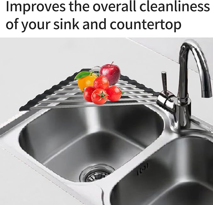 Ahyuan Roll up Dish Drying Rack Over The Sink Kitchen Roll up Sink Drying Rack Portable Dish Drainer Foldable Dish Drying Rack (Black, Triangle 16.3''X9.4'') - Image 5