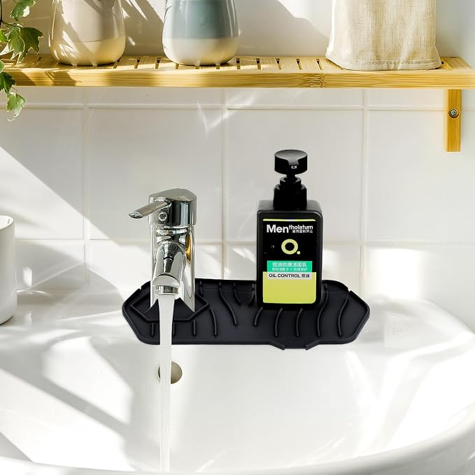 Silicone Sink Splash Guard Kitchen Splash Guard for Sink Splash Prevention Faucet Mat for Kitchen Sink Faucet Guard, Draining Mat Faucet Mat for Kitchen Sink Faucet Splash Guard（Black） - Image 5