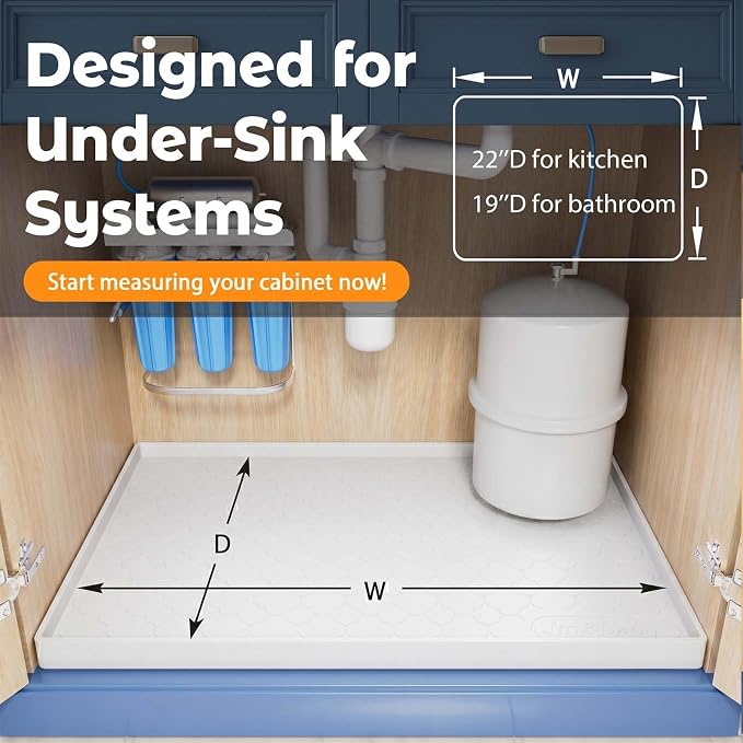 Jin&Bao Under Sink Mat 34" x 22" Waterproof Silicone Cabinet Kitchen Liner | Silicone kitchen cabinet protector, bathroom shelf liner, raised edge traps leaks, anti-slip, easy to clean & dishwasher safe - Image 2