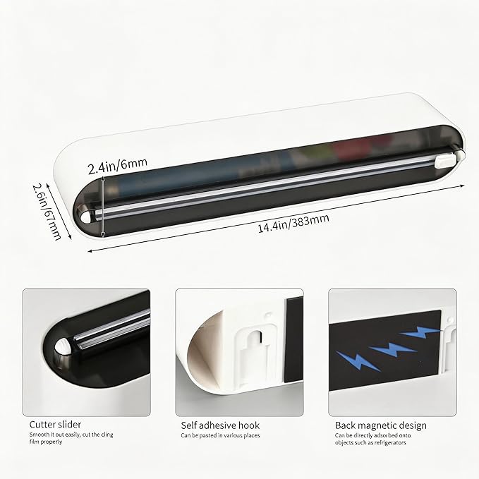 Magnetic Plastic Wrap Dispenser with Cutter, No-Drill Wall Mount Aluminum Foil Holder with Slide Cutter, Cuts Aluminum Foil, Saran Wrap, Cling Wrap, Wax Paper (Grey-Plastic) - Image 6