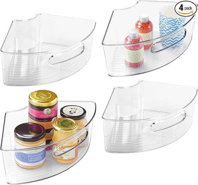 iDesign Plastic Lazy Susan Cabinet Storage Bin, 1/4 Wedge Container for Kitchen, Pantry, Counter, BPA-Free, 12.5 in x 6.75in x 4in Set of 4, Clear by iDesign