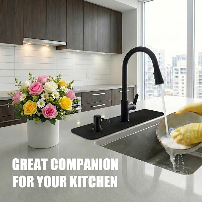 Customizable Kitchen Sink Faucet Mat: 24" Lx5.5 W Absorbent Splash Guard | Non-slip Fabric Rubber Mat, Cut to Fit Oval Rectangle Square Faucet & 2,3,4 Holes Irregular Sink with Soap Dispenser Air Gap - Image 6