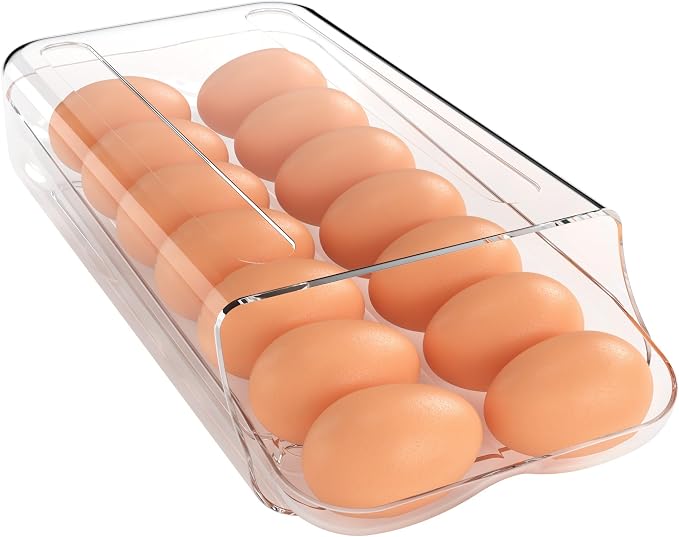 theaoo Egg Holder for Fridge, Automatic Rolling Egg Container, Clear, 1Pack | Quick Removable Inner Tray For Easy Egg Loading. Stackable Egg Dispenser For Refrigerator Storage and Organization by theaoo