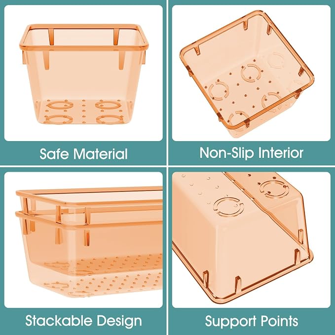 25 PCS Plastic Drawer Organizer Set, Makeup Organizers and Storage Bins | 4 Sizes Desk Drawer Divider Organizers and Storage Bins for Jewelry, Gadgets for Kitchen, Bedroom, Bathroom, Orange - Image 3
