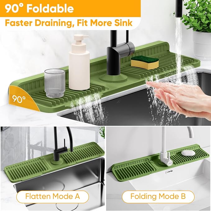 24'' Longer Faucet Mat for Kitchen Sink Splash Guard[7° Slope Fast Self-draining][Snap Lock Fit]Kitchen Sink Faucet Mat Splash Guard Kitchen Sink Area Water Splash Guard Behind Faucet Draining Mat - Image 6